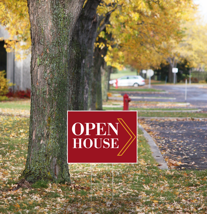 "Open House" Pre Designed Yard Signs | 24"W x 18"H, Double Sided, UV Printed | Choose Quantity & Signs Only or Sign with 6"W x 24"H Metal H-Stakes