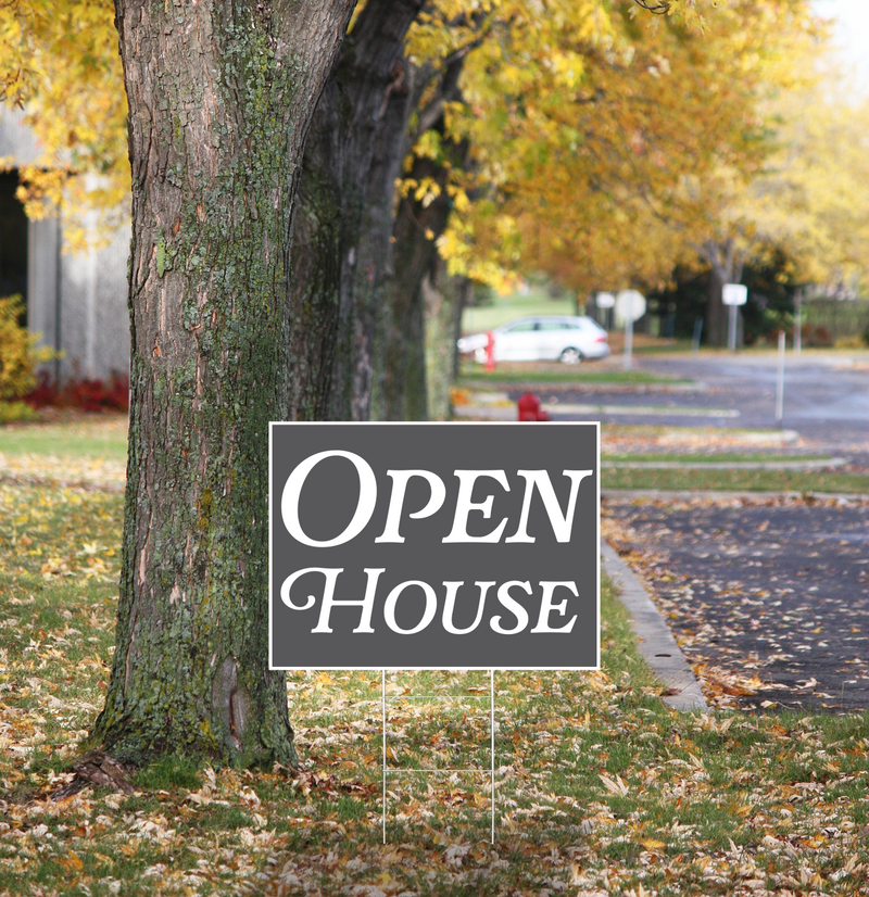 "Open House" Pre Designed Yard Signs | 24"W x 18"H, Double Sided, UV Printed | Choose Quantity & Signs Only or Sign with 6"W x 24"H Metal H-Stakes