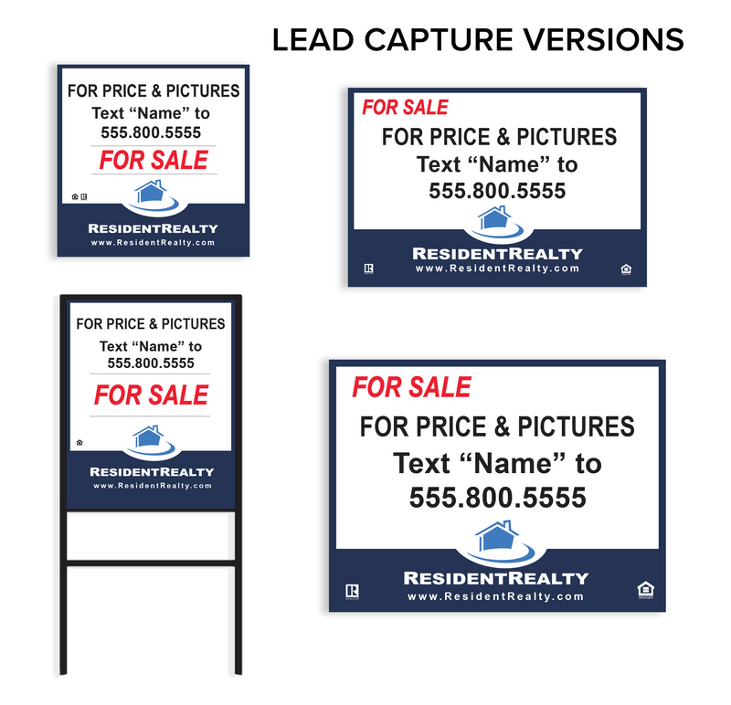 "Lead Capture" Resident Realty H-Frame | Various Sizes Aluminum Panel| Options with and whithout frames | Choose Your Design