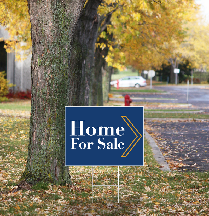 "Home For Sale" Pre Designed Yard Signs | 24"W x 18"H, Double Sided, UV Printed | Choose Quantity | Comes with 6"W x 24"H Metal H-Stakes