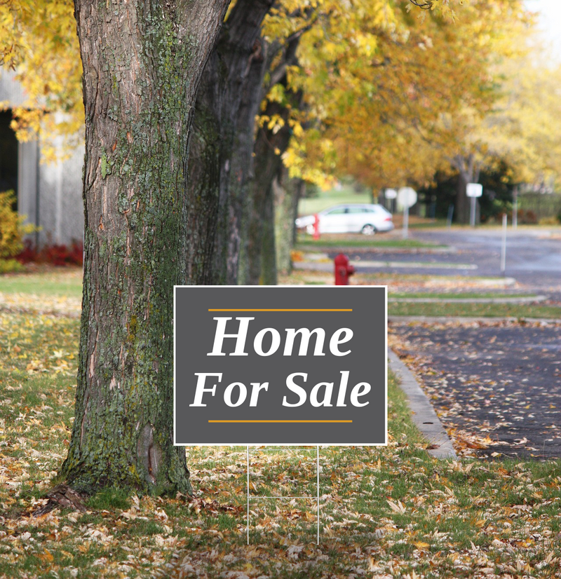 "Home For Sale" Pre Designed Yard Signs | 24"W x 18"H, Double Sided, UV Printed | Choose Quantity | Comes with 6"W x 24"H Metal H-Stakes