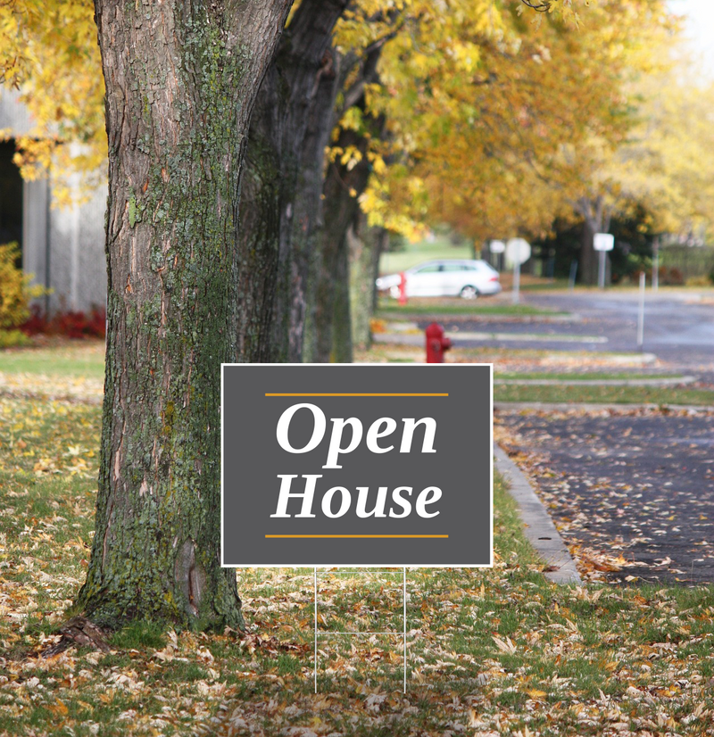 "Open House" Pre Designed Yard Signs | 24"W x 18"H, Double Sided, UV Printed | Choose Quantity & Signs Only or Sign with 6"W x 24"H Metal H-Stakes