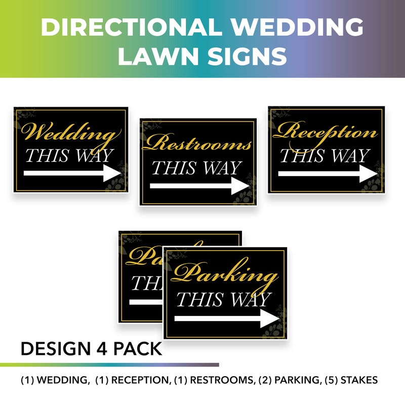 Wedding Wayfinding Yard Signs | 24"W x 18"H, Double Sided, UV Printed | Choose Quantity & Signs Only or Sign with 6"W x 24"H Metal H-Stakes (Copy)