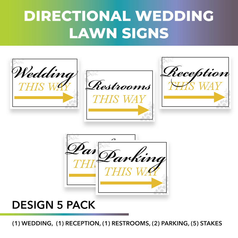 Wedding Wayfinding Yard Signs | 24"W x 18"H, Double Sided, UV Printed | Choose Quantity & Signs Only or Sign with 6"W x 24"H Metal H-Stakes (Copy)