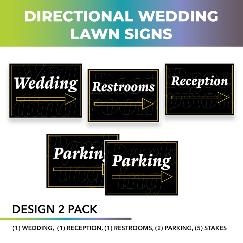 Wedding Wayfinding Yard Signs | 24"W x 18"H, Double Sided, UV Printed | Choose Quantity & Signs Only or Sign with 6"W x 24"H Metal H-Stakes (Copy)