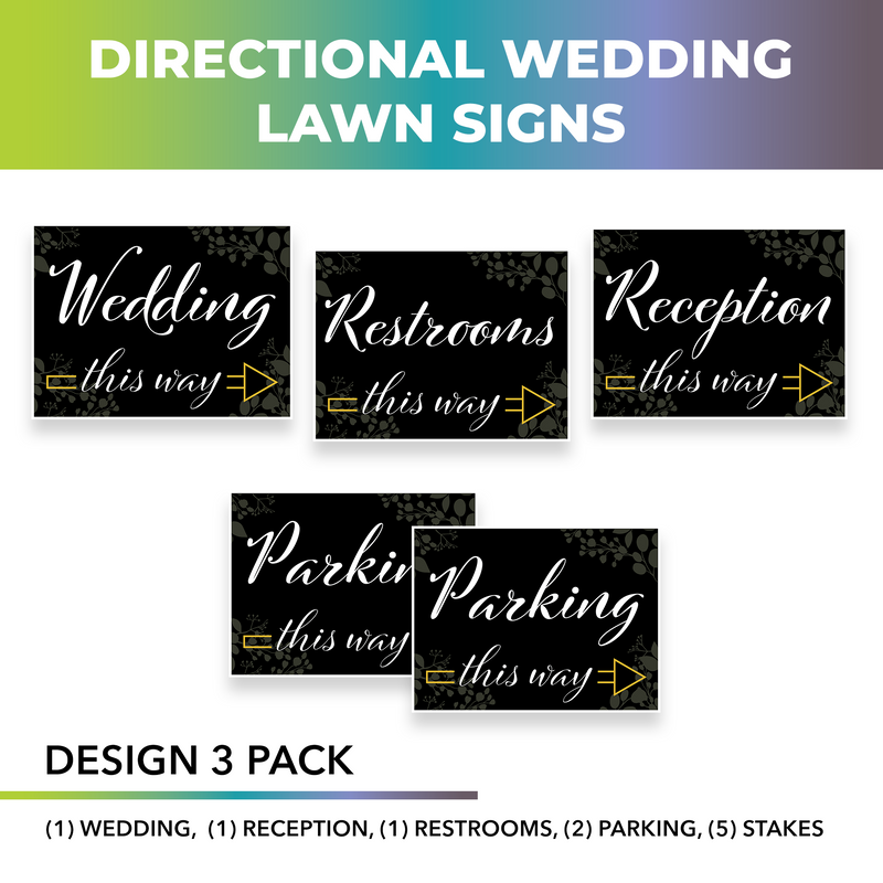 Wedding Wayfinding Yard Signs | 24"W x 18"H, Double Sided, UV Printed | Choose Quantity & Signs Only or Sign with 6"W x 24"H Metal H-Stakes (Copy)