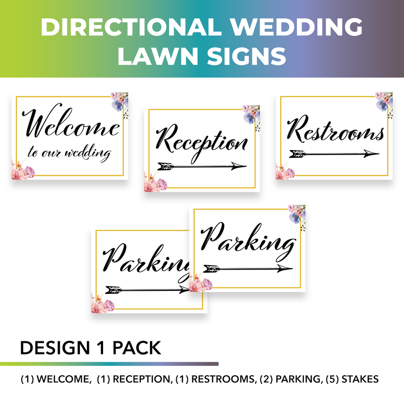 Wedding Wayfinding Yard Signs | 24"W x 18"H, Double Sided, UV Printed | Choose Quantity & Signs Only or Sign with 6"W x 24"H Metal H-Stakes (Copy)